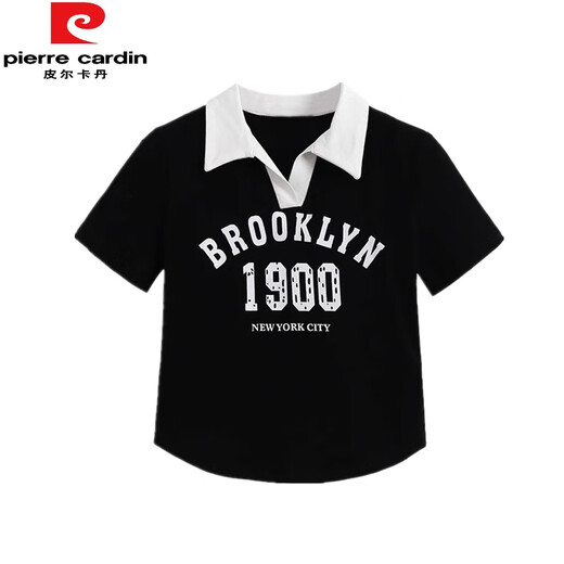 皮尔卡丹（pierre cardin）半袖女2025年新款大尺码女装夏季胖m妹正肩短袖t恤polo衫微胖女上 黑色 826【优质版】今年流行的轻 M 【建议80-100斤】