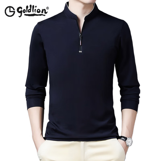 Jinlilai Langarmed T-Shirt für Herren Trendy Stand Collar Halbzipper Casual Top Basis Hemd Frühling schwarzes Polo-Hemd Männer Flaggschiff offiziell 6623 Black M 165