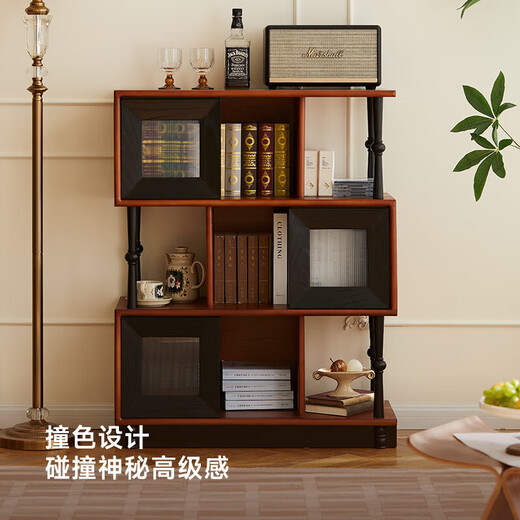 实木书柜 中古风玄关柜 矮书架展示 家具收纳组合柜 实用储物柜 中古色书柜830*340*1170