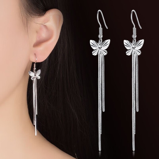 CAMPUSKINGLY Old Phoenix 999 sterling silver butterfly tassel earrings new trendy long tassel temperament super fairy earrings for women glossy earrings + diamonds + smart butterfly tassels