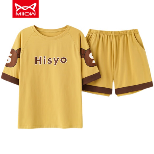 
Catman MIIOW pajamas for women, summer pure cotton, cute Korean style student short-sleeved thin loose two-piece suit Spring and autumn home clothes can be worn outside. Gold GXT6630 color M (recommended 75-95Jin [Jin equals 0.5 kg])