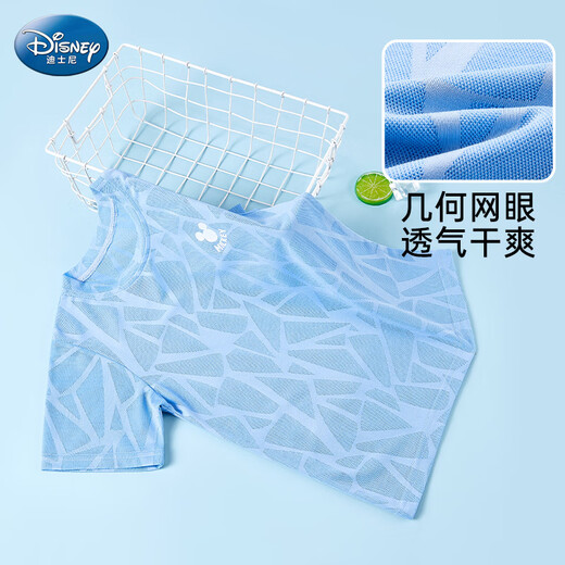 迪士尼儿童夏上衣男童冰丝短袖新网眼T恤薄款速干衣PBZPL3161 蓝 140