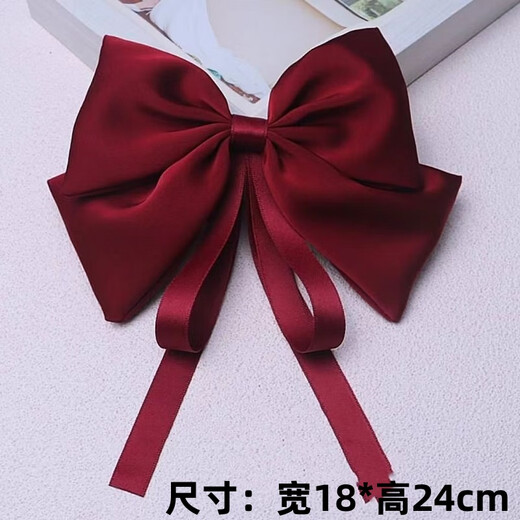 Muyu bow hair clip purely handmade three-layer red headdress duckbill hair clip hair clip ponytail hairpin for women on the back of the head burgundy streamer hair clip one pack