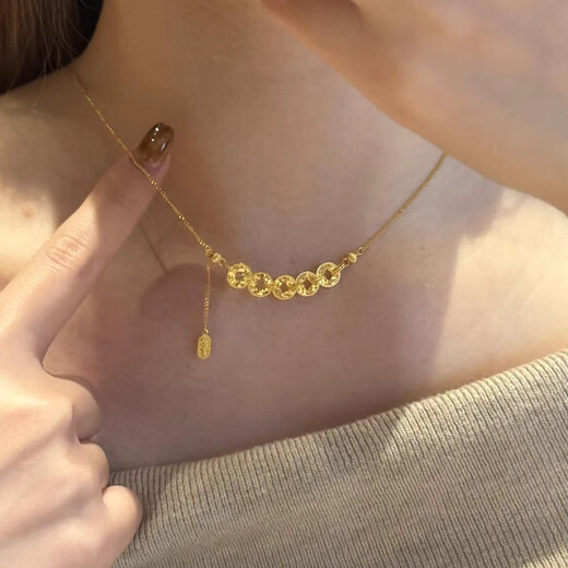 Xi welcomes Chinese Valentine's Day, gold-colored Five Emperors' Money necklace for women, 18K gold broken ice treasure coin bracelet for girlfriend, gold shop Five Emperors' Money necklace