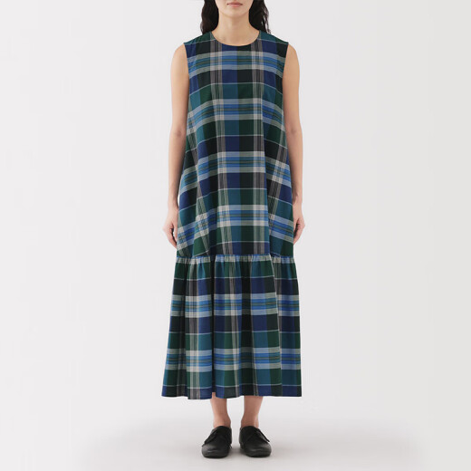 Vestido de falda para mujer Muji Women's Madras revisado para mujeres 25 Summer Nuevo BC2NMA5S Green Mided M (160/84a)