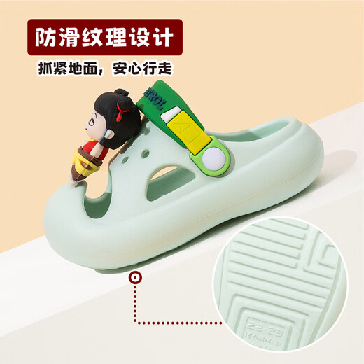 闪娇（SAANJAOO）少年英雄小儿童凉拖鞋防滑卡通包头凉拖洞洞鞋女童凉鞋男 天蓝色敖丙606607 20 内长20cm 200码适合脚长19cm