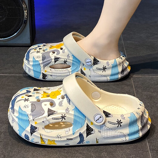 anta kids品牌断码童鞋男童拖鞋洞洞鞋2025新款夏季儿童防滑防臭凉拖鞋软底 黄绿橙龙 34 码