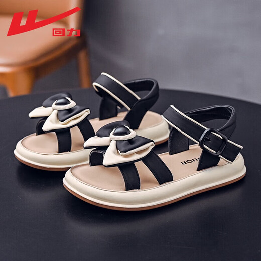 Huili Chaussures pour enfants Sandales pour enfants 2025 Été Nouvelles filles Solemn Solemn All-Match Chaussures décontractées arc moyennes grandes enfants chaussures respirantes beige noire -1047 28