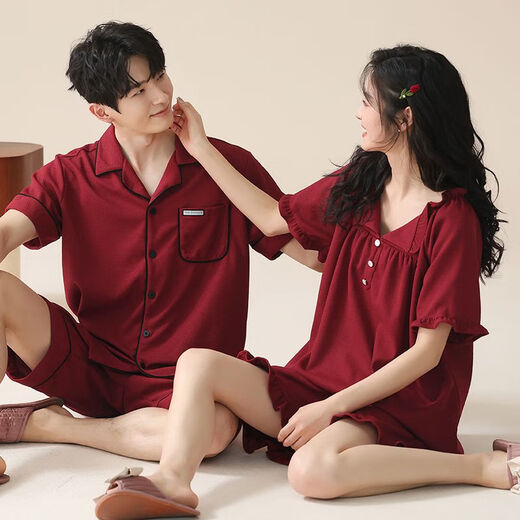 雅鹿情侣睡衣夏季棉短袖吊带女2025年新款薄款男士服 X12122吊带情侣 M 女+男L