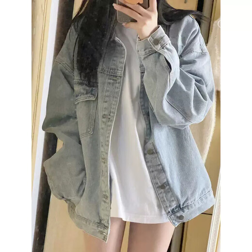 姿伟祺做旧春秋牛仔外套女百搭风牛仔衣服潮流夹克女装上衣软 9926#蓝色 S 【建议80--100斤】