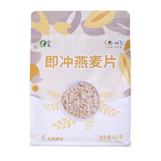 Shancui avena instantánea 681g Los copos de avena instantáneos se hacen sin desayuno hirviendo y beber agua hirviendo y avena de cerveza caliente producida por Cofco Group 681G