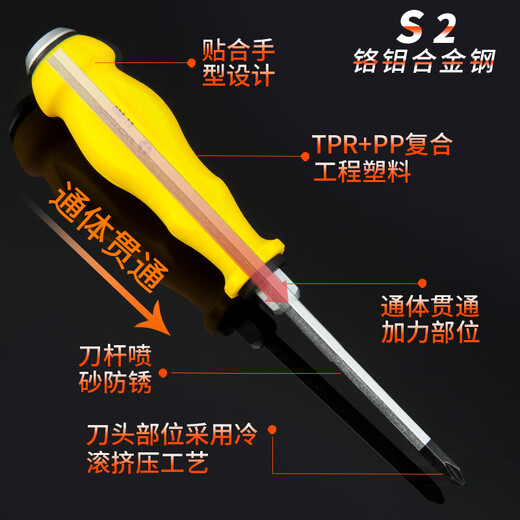 史丹利（STANLEY）史丹利工具一字十字加力贯通冲击螺丝批塑柄通体螺丝 (61-878)PH1x100mm(十字)