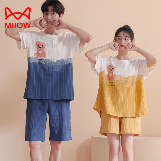Cat Man (Miiow) reines Baumwollpajamas für Frauen im Stil Kurzärärmelte hocharmig hochwertig dünne Männer losen Heimkleidungsanzug M3271 3259 M Frauen + Männer xl