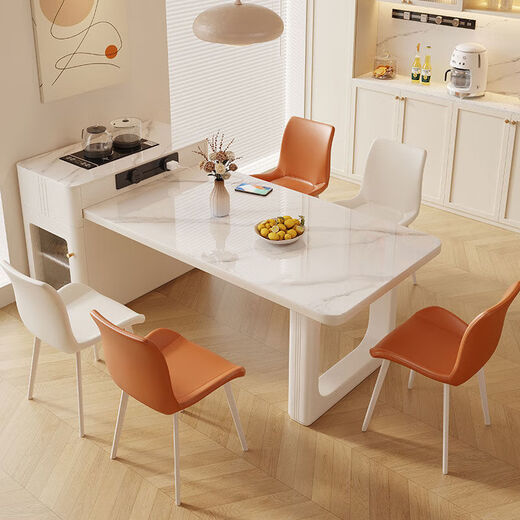 Yaogan cream style slate island table tea table integrated retractable small-sized high-end home restaurant center guide table 12mm slate fixed socket double hole tea stove 1.4 meters single island table