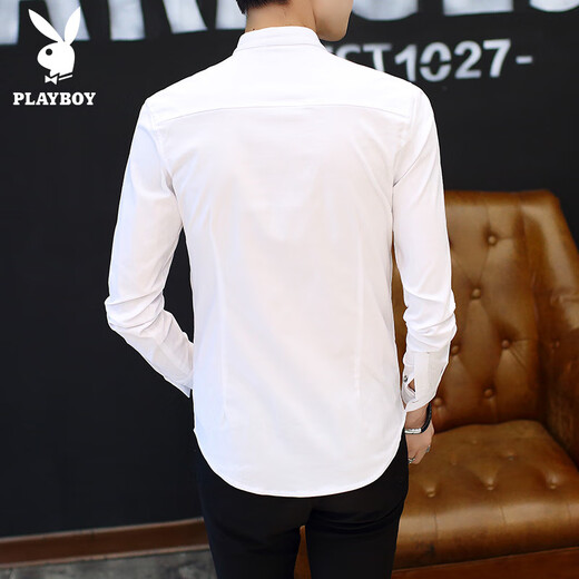
Playboy (PLAYBOY) long-sleeved T-shirt men's stand-up collar Chinese style buttoned youth top clothes body shirt 2025 spring thin base shirt black 9905 XL