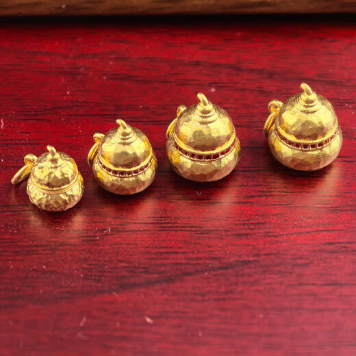 Allied Pure Gold 999 Pure Gold Ancient Method Gold Gourd Pendant Palace Style Hollow Fulu Necklace Pendant Four Beauties of Women Small Plain Gold Gourd Approximately 3.5g