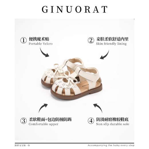 Chino Mouse Ginuorat Summer 2025 Baby Girl Sandals Hollow Design Shoes confortable Soft Sole Toddler chaussures Princess Style Beige 19 (longueur intérieure 14,0 Convient pour la longueur du pied 13,5)