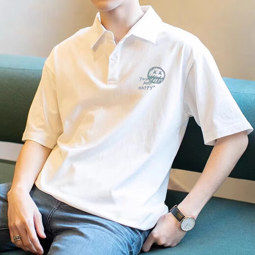 森馬男士POLO衫美式复古短袖宽松百搭翻领体 [3895-WASP]白色 M 85-110斤