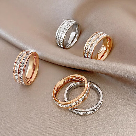 Platinum Ring Ring Gypsophila Ring Women's Niche Design Couple Ring Plain Circle Full Diamond Ring Women's Light Luxury Tail Ring Ring Gypsophila Ring Silver Two-piece Set