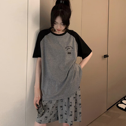 Xushansi new pajamas for women in summer cute shorts and shorts plus size Internet celebrity style wear pullover summer suit home clothes 679 green dinosaur M Recommended 80-90Jin [Jin equals 0.5 kg]