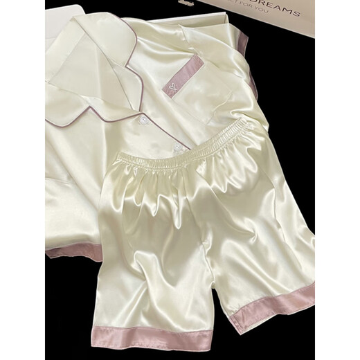 Leichte Irene Neujahres neues Ice Silk Pyjamas Kurzarm sommerdünner Stil Dünner Stil im Freien im Freien Home Cloding Set Frühling und Sommer FS_9214# Strickjacke Double Short Lace Pocket m