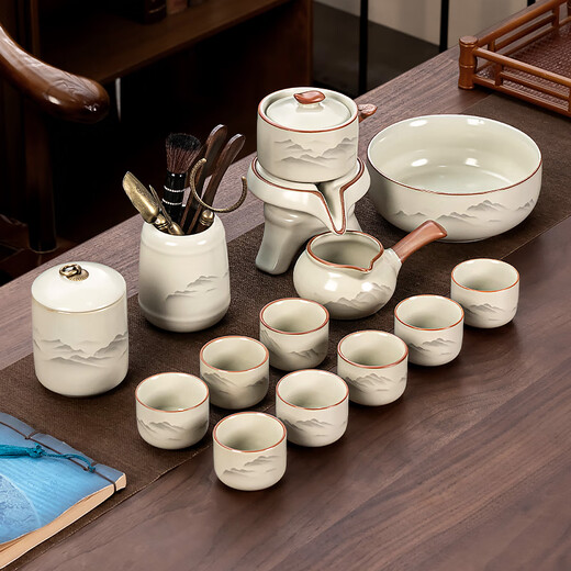 Zhengyang Ru kiln automatic tea set set for home use complete set of lazy anti-scalding all-in-one stone grinding rotating tea maker office gift Huang Ru/automatic (Yunhai) + six cups + tea ceremony