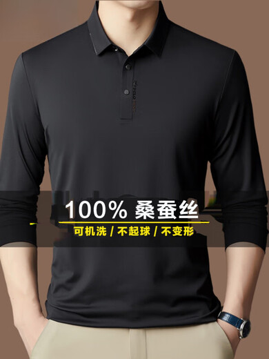 Goldlion Light Luxury Mulberry Silk T-shirt à manches longues printemps et automne 2024 Nouvelle chemise de base de polo mince d'été pour hommes [3878] OBILLE XL / 175 [140-155jin [Jin est égal à 0,5 kg]]]