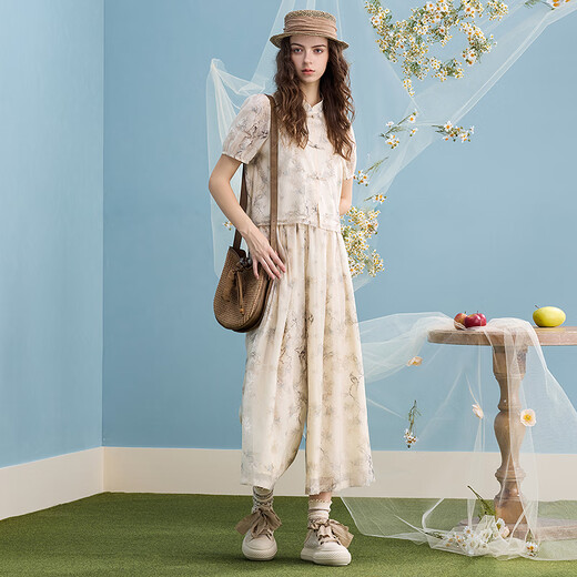 Wancaoyi shopping mall same style mood literature and art 2025 summer new set H06600521 beige S