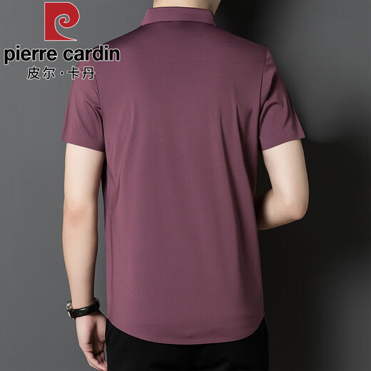 Pier Cardin Traje de papá de alta gama Asistente a la boda Banquete de boda Camisa de manga corta Banquete de boda para hombres Camisa de seda de seda a media manga roja 136 2xl 145-165Jin [Jin equivale a 0.5 kg]