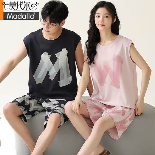 莫代尔情侣睡衣背心女夏季纯棉可爱卡通男士无袖短裤休闲运动家居服套装 723 M 女【建议80-100斤，身高150-1