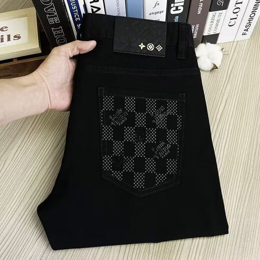 Cooqi European Station High-end Light Luxury Black Jeans Men's Trendy Fashion Slim Slim Legs Autumn Casual Trousers Black 659 28