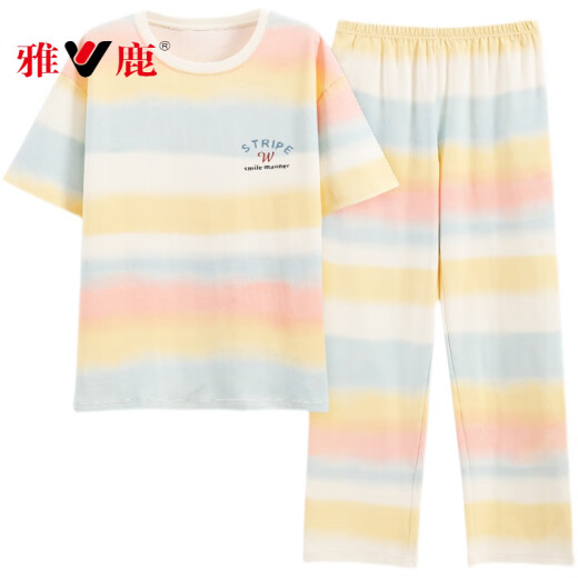 雅鹿睡衣女夏季纯棉短袖长裤2025新款夏天女款网红风家居服套装 -9715 M 【建议80-100斤穿】