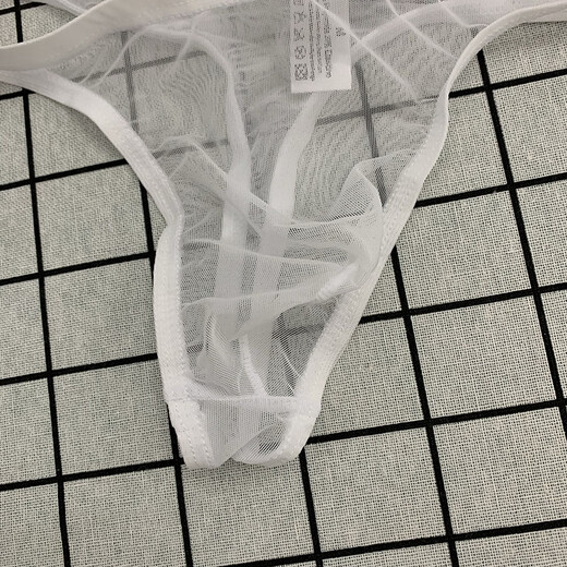 Transparent tight sexy breathable mesh ice silk underwear for men's thong, men's sexy T-shorts low, white XXL145-160