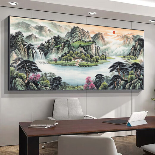 金色万里长城靠山图字画公司办公室装饰国画客厅背景墙面山水挂画 【基业永固】CT-686 含框长320X130cm-【顺丰入户】 【尊贵8