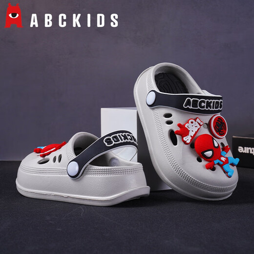 ABC Kids's Hole Shoe Shoes Boys New Spider-Man Sporters Summer Beach Shoes Beach Beach Anti-Slip Soft Sole Breathable Cartoon Slippers Grey Black [Spider-Man] 28-29 [Longitud interna de 19cm]