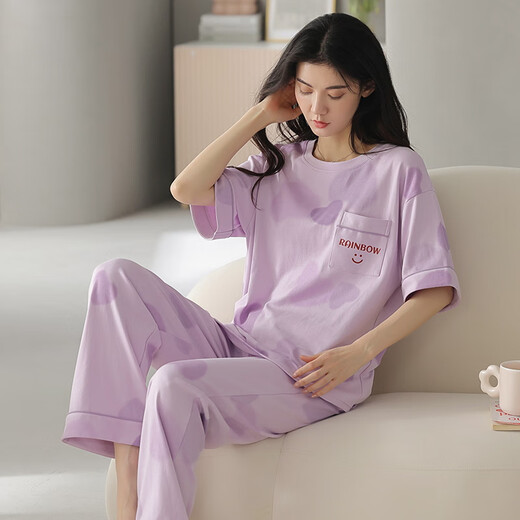 Algodón de verano de algodón de manga corta de algodón de pijama de pijama para mujeres, la ropa para el hogar de algodón puro se puede usar afuera en la primavera de verano y la caricatura de otoño Y9715 m (recomendado 75-95Jin [Jin iguala 0.5 kg])