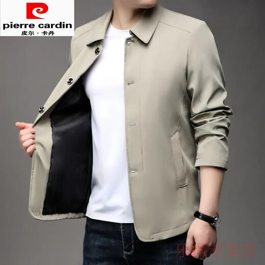 皮尔卡丹（pierre cardin）爸爸休闲外套春秋季中年男装秋装翻领纽扣上衣中老年人男士夹克衫 藏青色 NJ A1048款 M 170