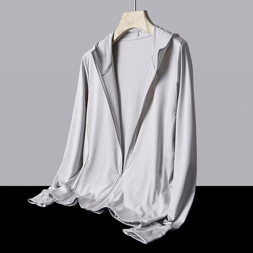 Lightweight and breathable Couple Ice Silk Mesh Sun Protection Clothing Men's Summer Outdoor Cycling Thin Jacket Outdoor Fishing Clothing Breathable Gray XL Recommended 125-140Jin Jin equals 0.5 kg