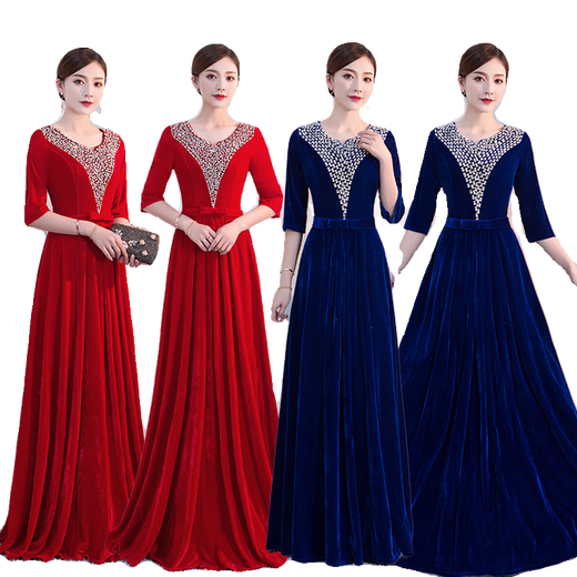 Pierre Cardin Cantata Performance Clothing Women's Long Skirt Conductor Host Competition Performance Clothing High-end Student Temperament Evening Dress Sky Blue Gradient S