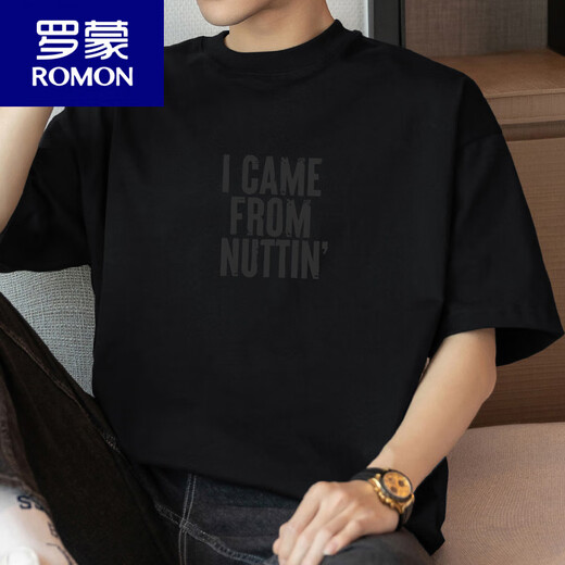 
ROMON (ROMON) 260g American heavyweight pure cotton short-sleeved T-shirt for men's summer round neck base shirt full cotton half-sleeved letter printed T-shirt M09-T687 black S [80-100Jin [Jin equals 0.5 kg]]