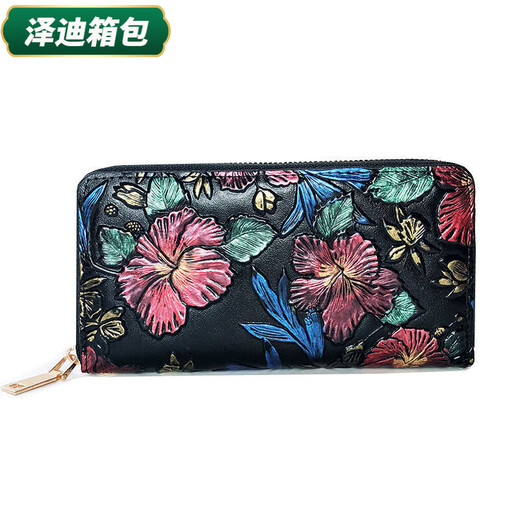 Yunluo Wallet Women's European und American Long Reißverschluss Retro -geprägter Kupplungsbeutel große Kapazität Frauen Handtasche Handy -Handy -Tasche Bunte Blumen