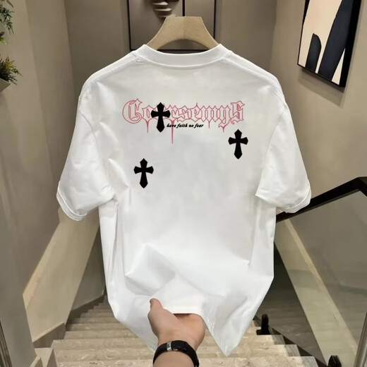 Chang Luzhu 2025 Sommer New American 220G Pure Cottro Retro Schwarzes Top-Paar Outfit Vielseitige runde Hals kurzärmeligte T-Shirt für Männer und Frauen V695 Black S