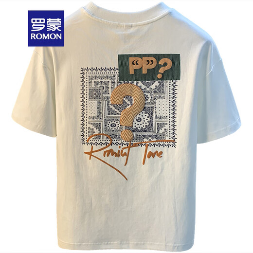 Camiseta de manga corta Romon Camiseta de moda de verano en verano Camiseta impresa Xinjiang Cotecillo de algodón Hermano Top T White 2 [ZJ1047 Versión de ajuste] L Adecuado para 109-123Jin [Jin iguala 0.5 kg]