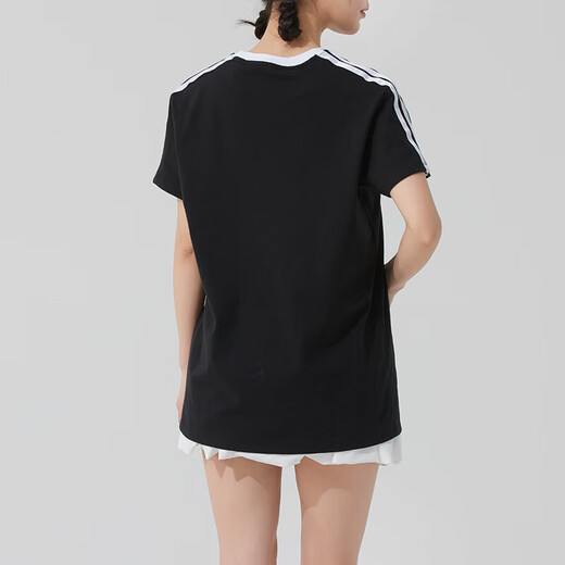 阿迪达斯 （adidas）女装运动套装25夏季新款三条纹圆领短袖T恤直筒长裤运动裤 两件套 JY7612+JE1306 XL