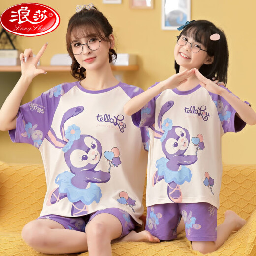 浪莎（LangSha）亲子母女睡衣纯棉夏季薄款短袖可爱卡通网红小女孩女童家居服套装 6624【纯棉 单套的】 M 12码115-125c50斤左右