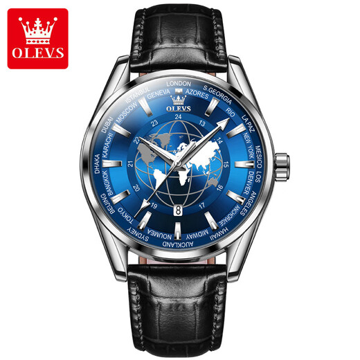 Олиус швейцарский бренд Quartz Watch Men's Watch Brand Подлинный светящийся простые и высококлассные топ-десять знаменитых часов для мужчин Black Leather Blue Man