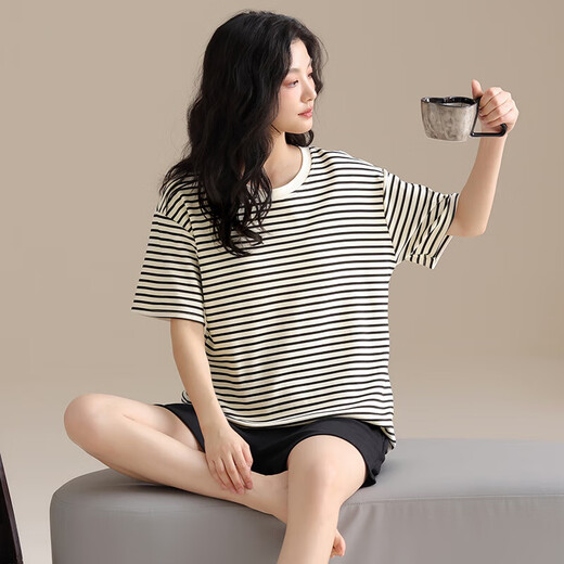 [纯棉]睡衣女夏季套头短袖短裤休闲款家居服套装可外穿女cker CKE-W6175A L