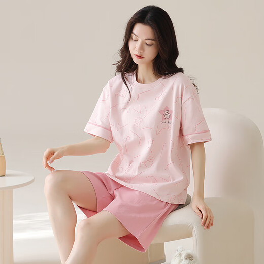 莫代尔纯棉睡衣女款夏季短袖短裤韩版学生甜美夏天全棉可外穿家居服套装 A9856 M (75-95斤)