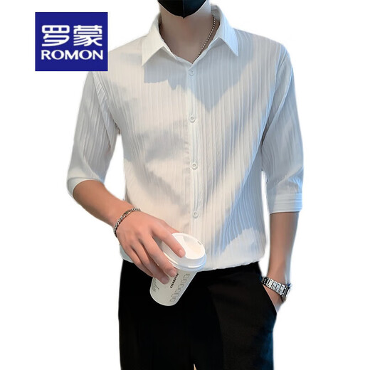 ROMON (ROMON) Camisa de manga corta de manga corta para hombres, seda de hielo de verano, camisa fría y de manga pequeña, estilo coreano de moda.