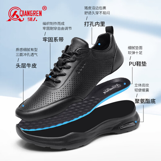 Strongman Summer Business Casual Casual Shoes Hollow Cabeza transpirable Capacidad de la Caquera de Caquero de Caquero de cuero JD351369 Negro 40